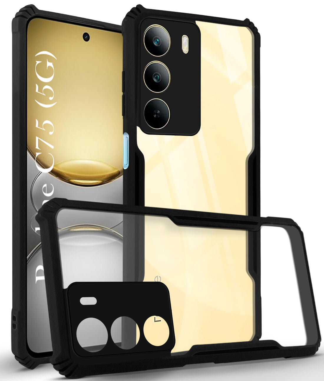 For Realme C75 5G Back Cover Case ( Shockproof with Polycarbonate Clear Panel | Professional Black)