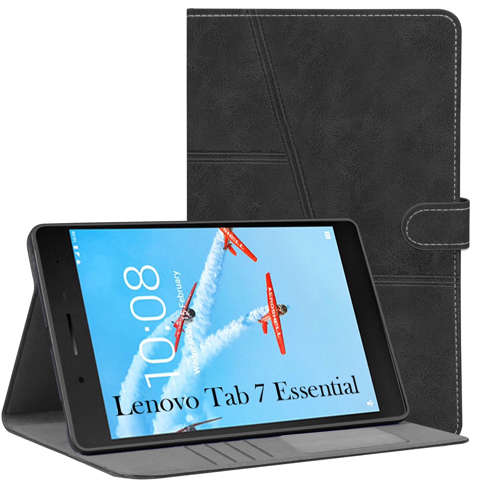 For Flip Cover Folio Case Lenovo Tab 7 Essential (TB-7304I, TB-7304X, TB-7304F) 7 Inch (PU Leather | Multi-Angle Smart Stand | Card Storage Slots | Silicone Back Pouch)