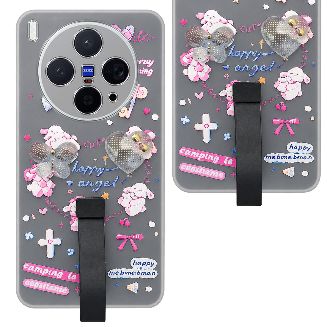 For Vivo X300 5G Back Cover Case (3D Cute Heart Strap Holder | Camera Protection | Designer Girls Print)