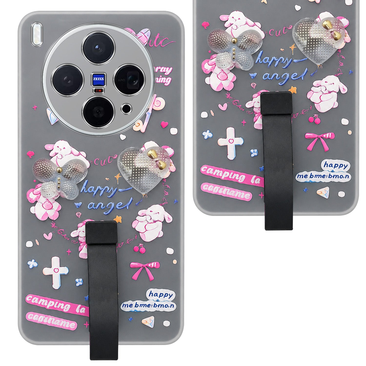 For Vivo X300 5G Back Cover Case (3D Cute Heart Strap Holder | Camera Protection | Designer Girls Print)