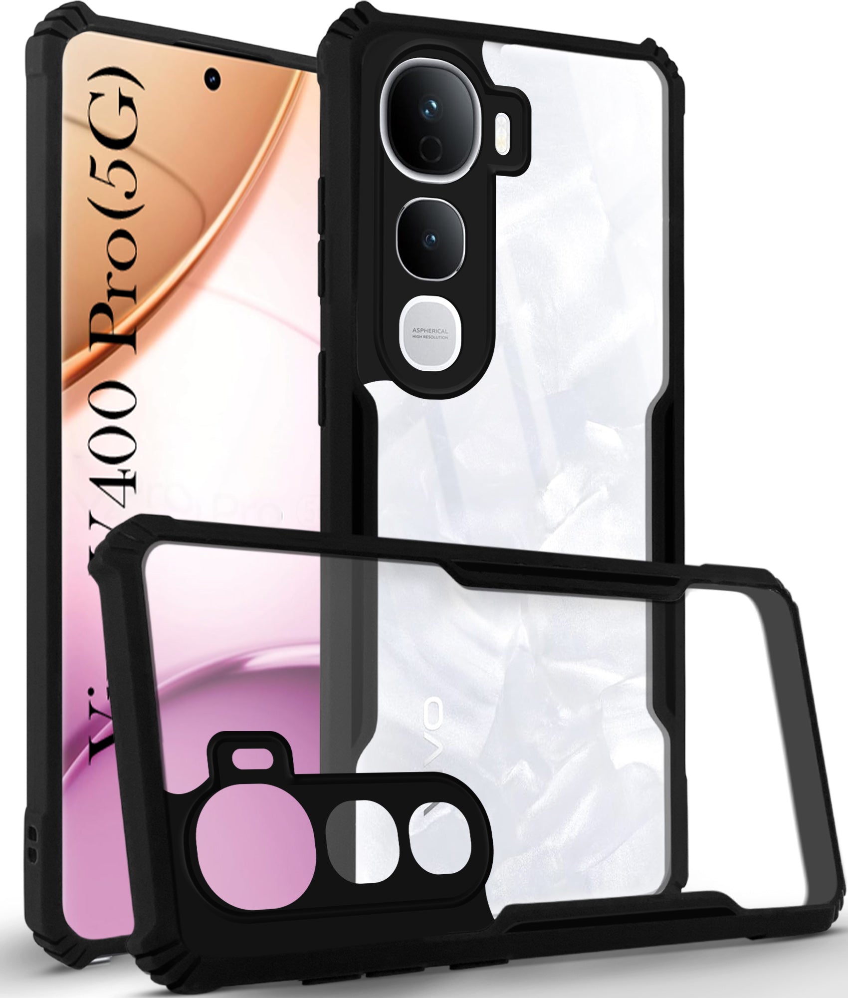 For Vivo Y400 Pro Back Cover Case ( Shockproof with Polycarbonate Clear Panel | Professional Black)