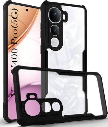 For Vivo Y400 Pro Back Cover Case ( Shockproof with Polycarbonate Clear Panel | Professional Black)