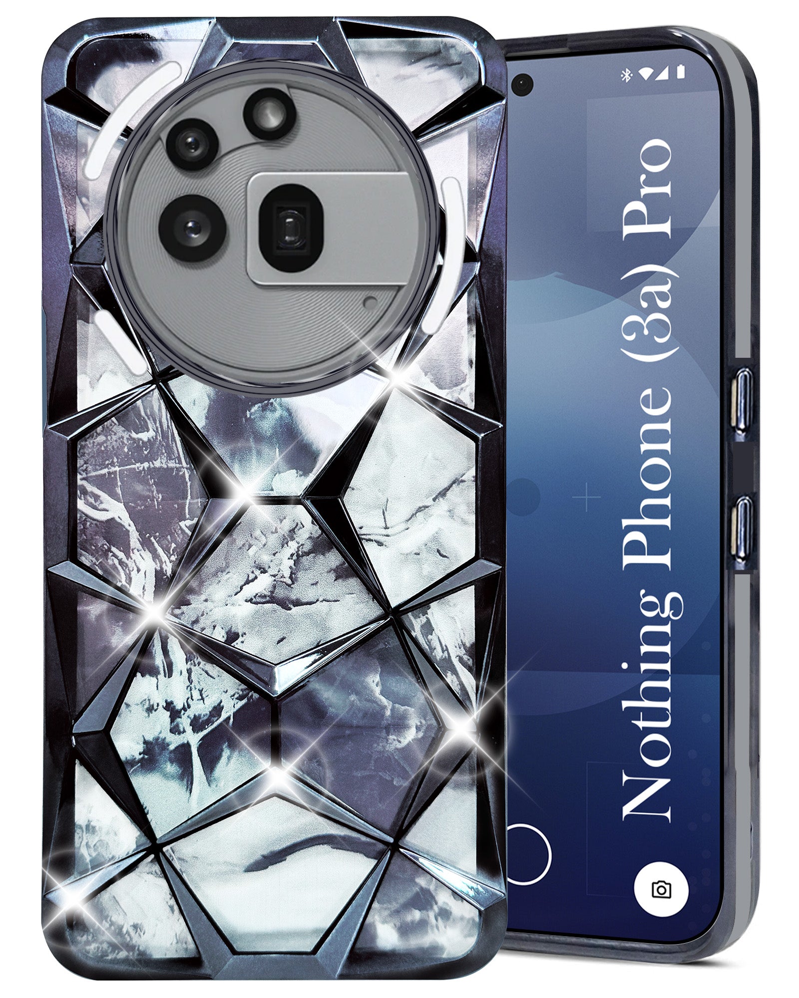 For Nothing Phone 3A Pro 5G Back Cover Case ( Dual Design Glitter Sparkle and Detachable Diamond Print Case | Soft and Flexible)