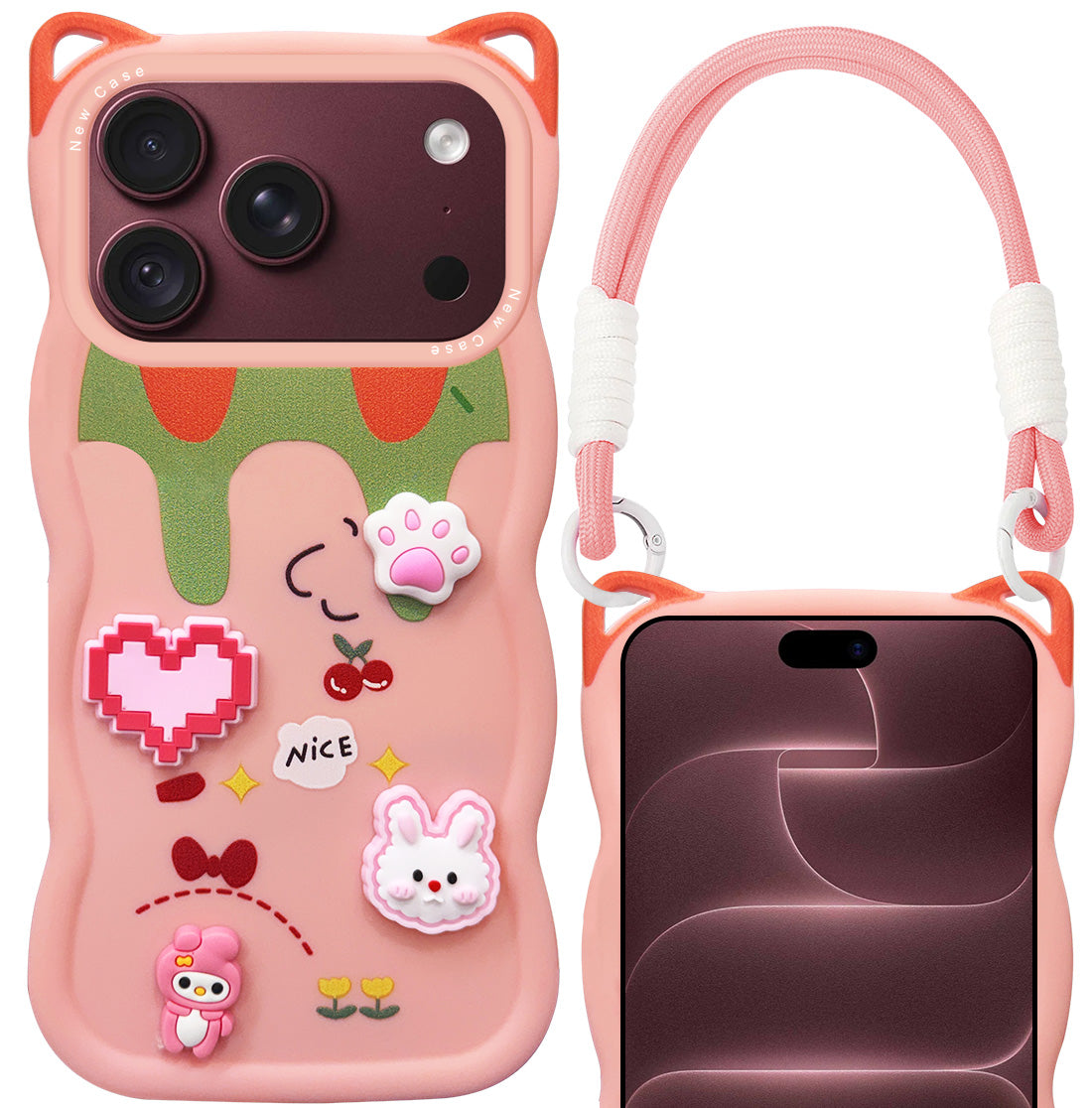 For Apple iPhone 18 Pro Max Back Case Cover Strap (3D Embossed Figures | Strap Holder | 360* Soft Cushion with Camera Bump)