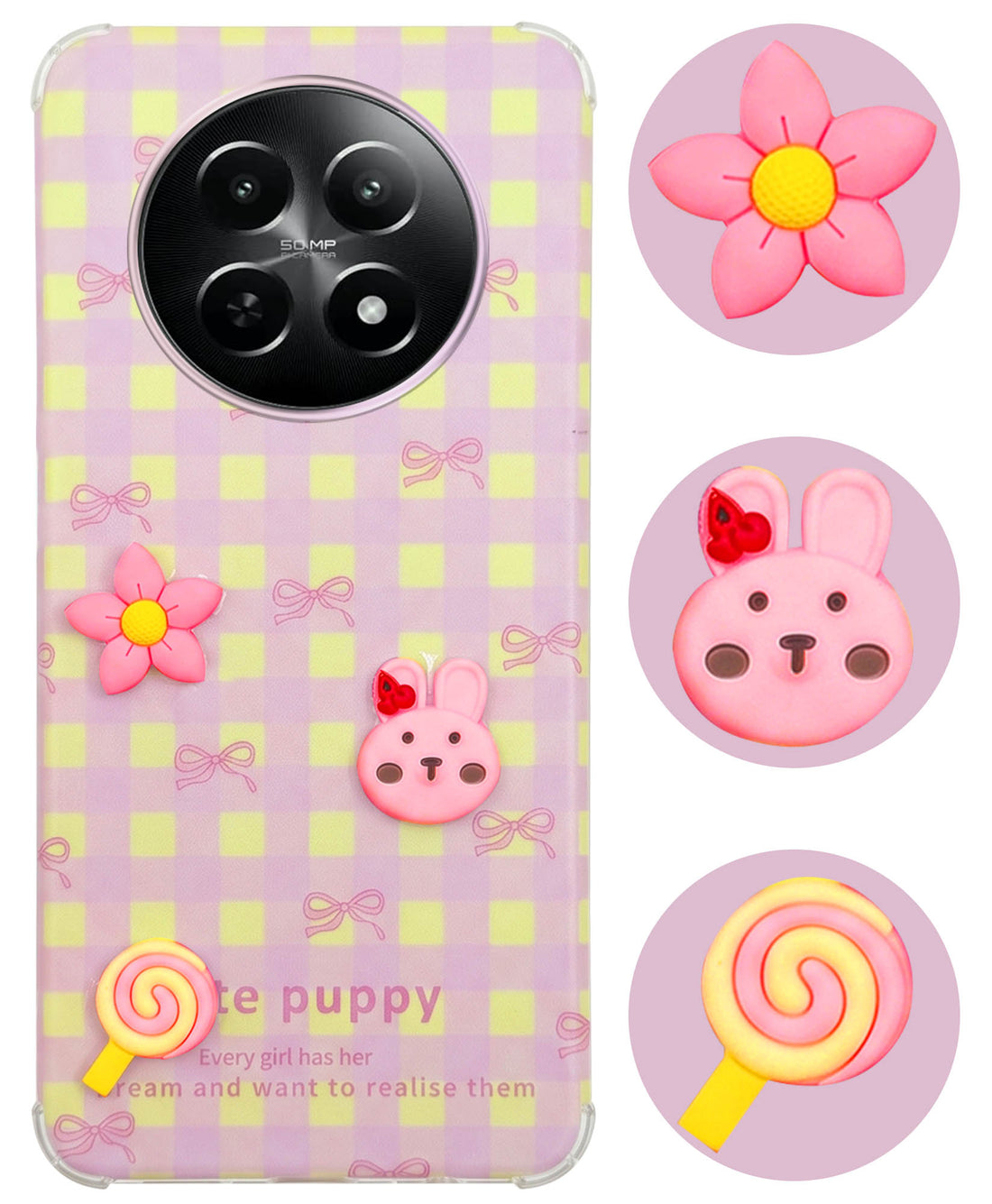 For Realme 12 | Realme 12X Back Cover Case (3D Cute Cartoons | Hard Back Side Soft | Matte Premium Finish | HD Printing)