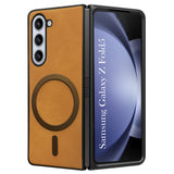 For Samsung Galaxy Z Fold 5 5G Back Cover Case (MagSafe Wireless Charging Compatible | Sleek Leather Finish | Inside Microfiber Cloth)