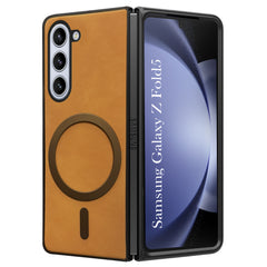 For Samsung Galaxy Z Fold 5 5G Back Cover Case (MagSafe Wireless Charging Compatible | Sleek Leather Finish | Inside Microfiber Cloth)