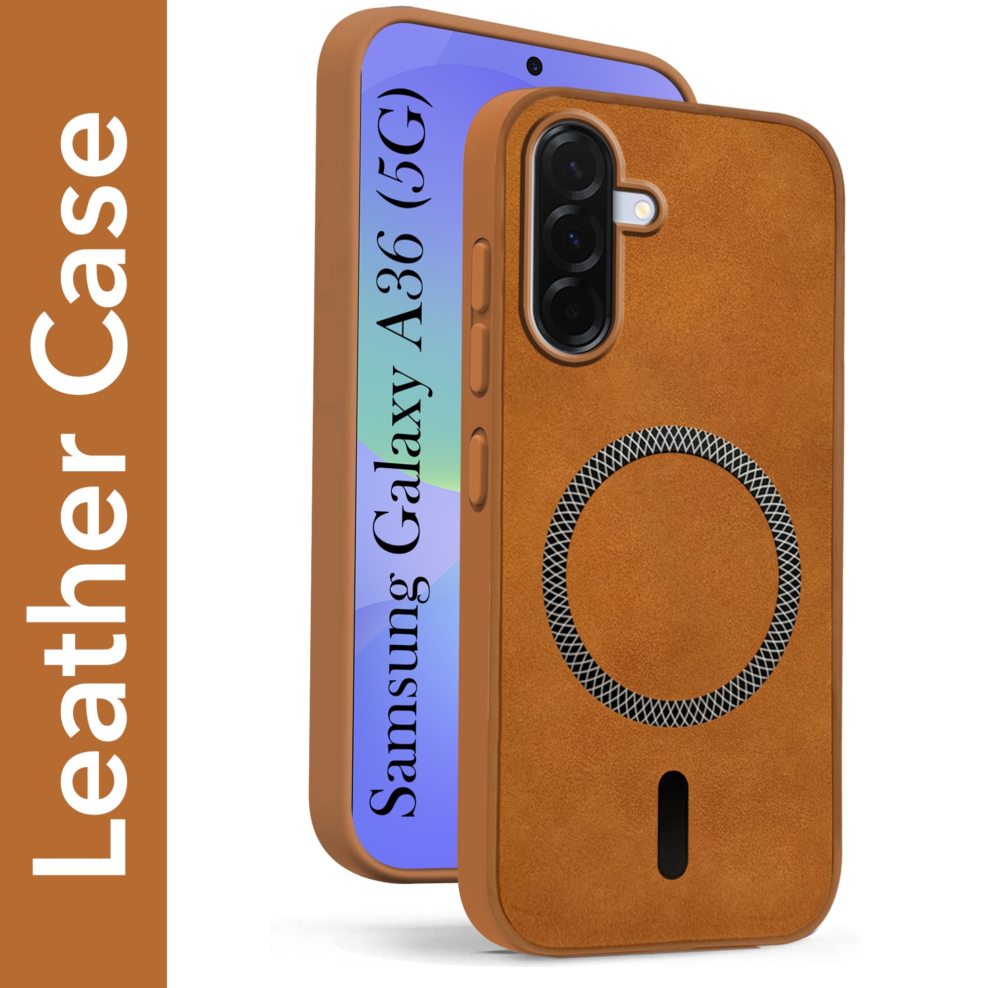 For Samsung Galaxy A36 5G Back Cover Case Leather Finish (MagSafe Compatible Wireless Charging | Soft Touch | Camera Bump Protection)