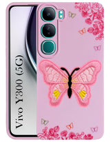 For Vivo Y300 Back Cover Case (Soft Butterfly Embroidery | Women Teen Girls | Camera Protection| Matte Silicone)