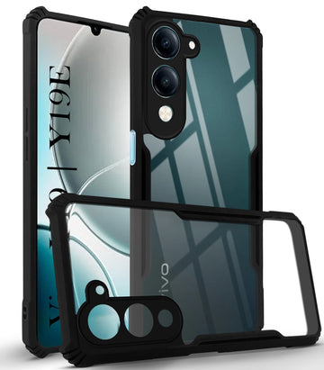 For Vivo Y19 | Vivo Y19e | Vivo T4 Lite Back Cover Case ( Shockproof with Polycarbonate Clear Panel | Professional Black)
