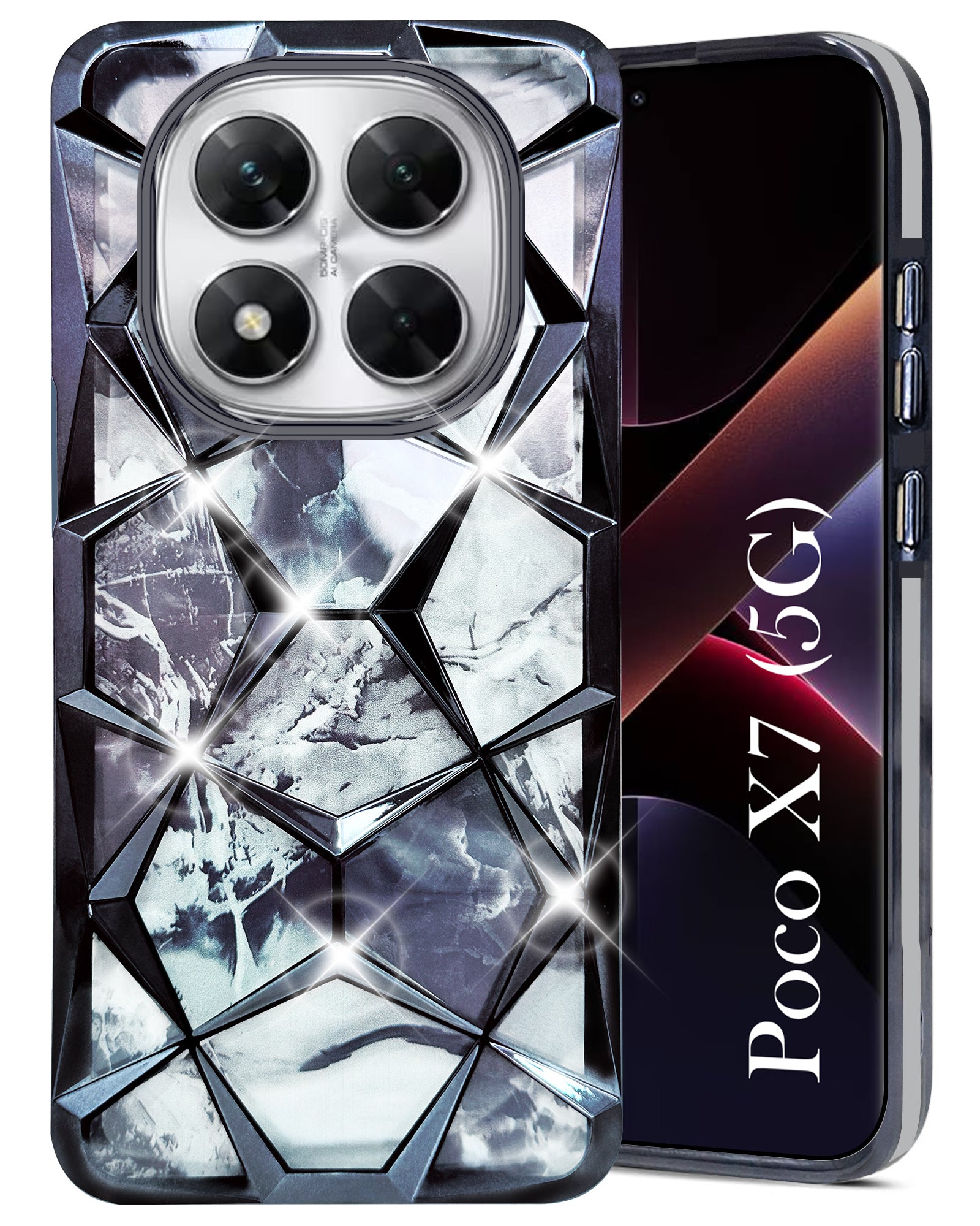 For Xiaomi Poco X7 Back Cover Case (Dual Design Glitter Sparkle and Detachable Diamond Print Case | Soft and Flexible)