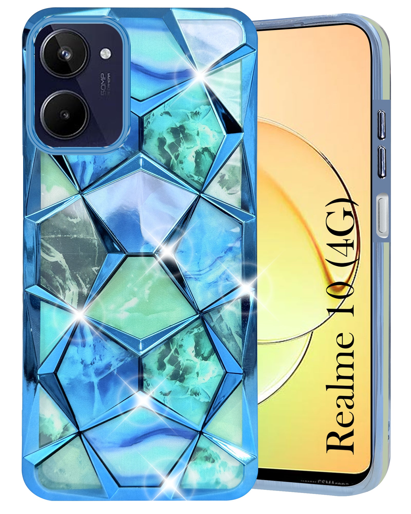For Realme 10 Back Cover Case ( Dual Design Glitter Sparkle and Detachable Diamond Print Case | Soft and Flexible)