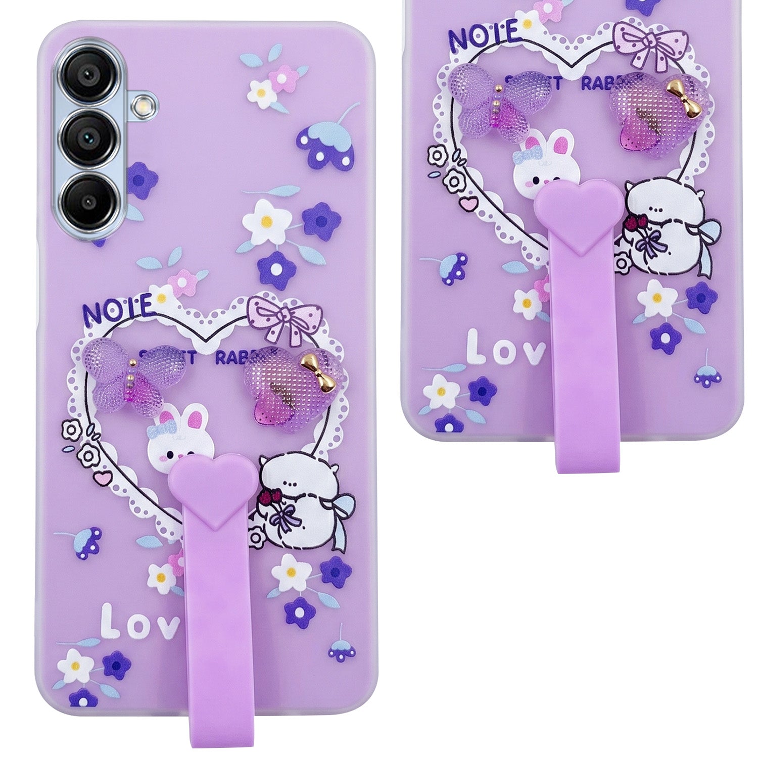 For Samsung Galaxy A15 5G Back Cover Case (3D Cute Heart Strap Holder | Camera Protection | Designer Girls Print)