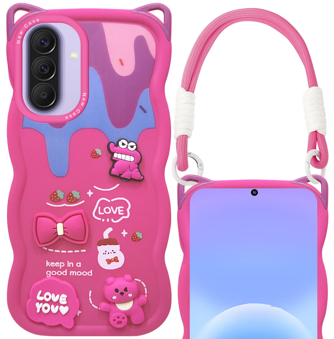 For Samsung Galaxy A57 5G Back Case Cover Strap (3D Embossed Figures | Strap Holder | 360* Soft Cushion with Camera Bump)
