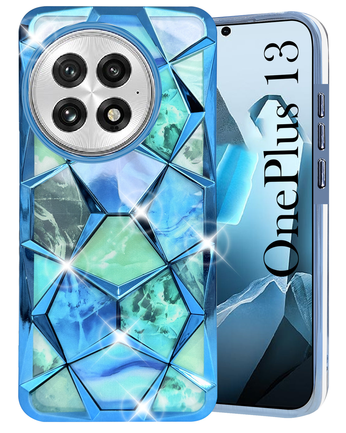 For OnePlus 13 Back Cover Case (Dual Design Glitter Sparkle and Detachable Diamond Print Case | Soft and Flexible)