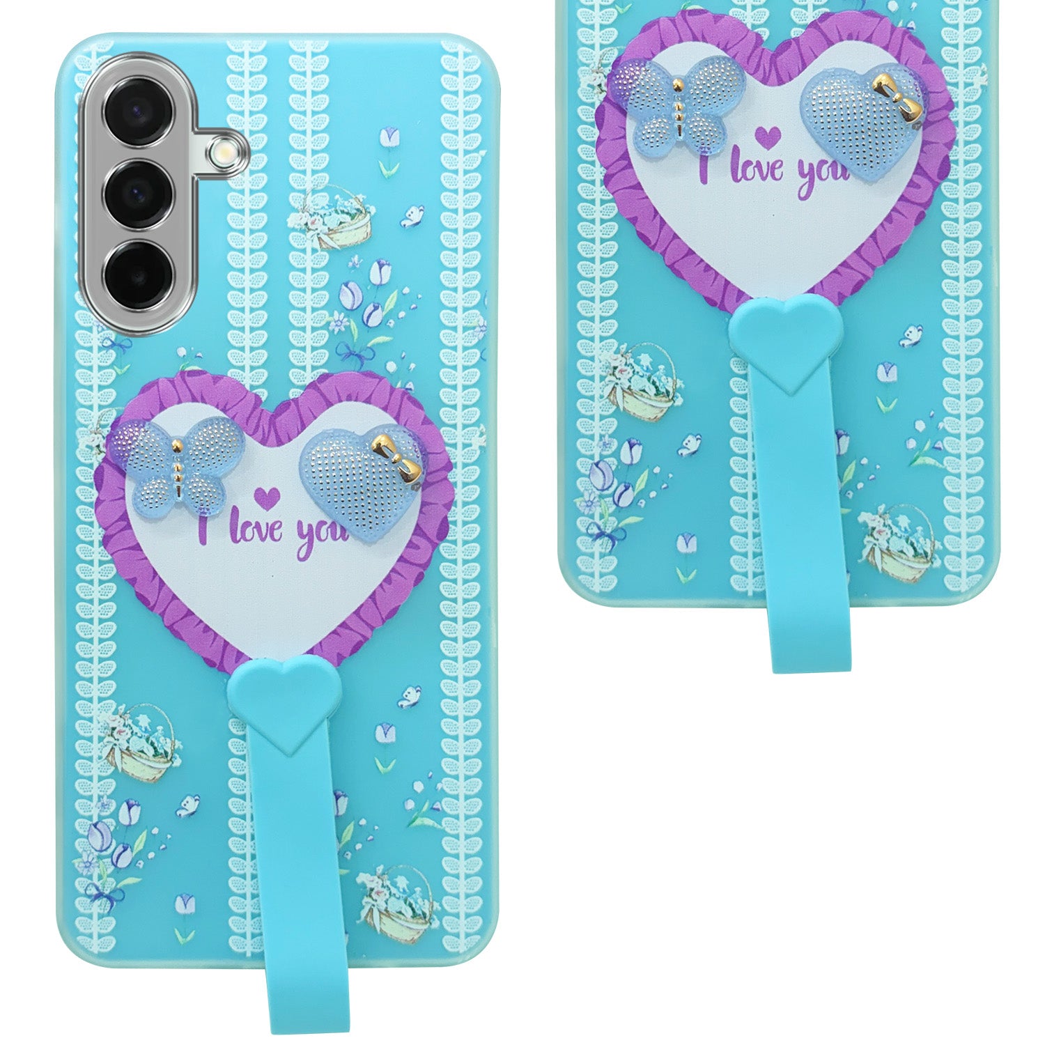For Samsung Galaxy A26 5G Back Cover Case (3D Cute Heart Strap Holder | Camera Protection | Designer Girls Print)