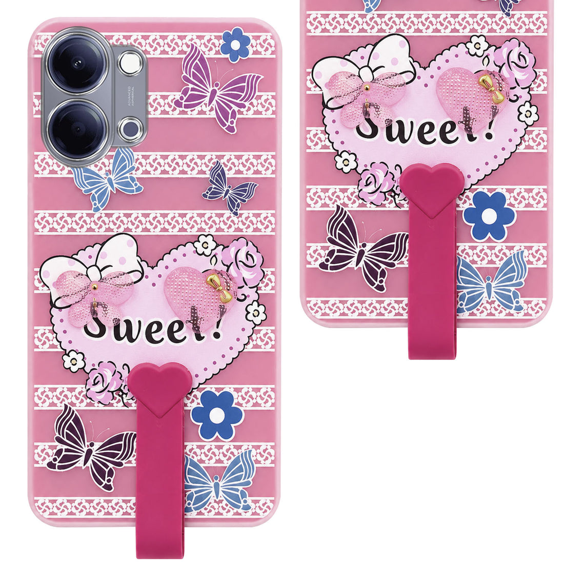 For Vivo Y05 (4G) | Vivo T5 Lite (5G) Back Cover Case (3D Cute Heart Strap Holder | Camera Protection | Designer Girls Print)