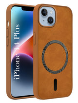 For Apple iPhone 14 Plus Back Cover Case Leather Finish (MagSafe Compatible Wireless Charging | Soft Touch | Camera Bump Protection)