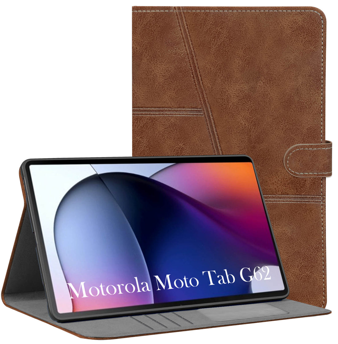 For Flip Cover Folio Case  Motorola Moto Tab G62 10 Inch (PU Leather | Multi-Angle Smart Stand | Card Storage Slots | Silicone Back Pouch)