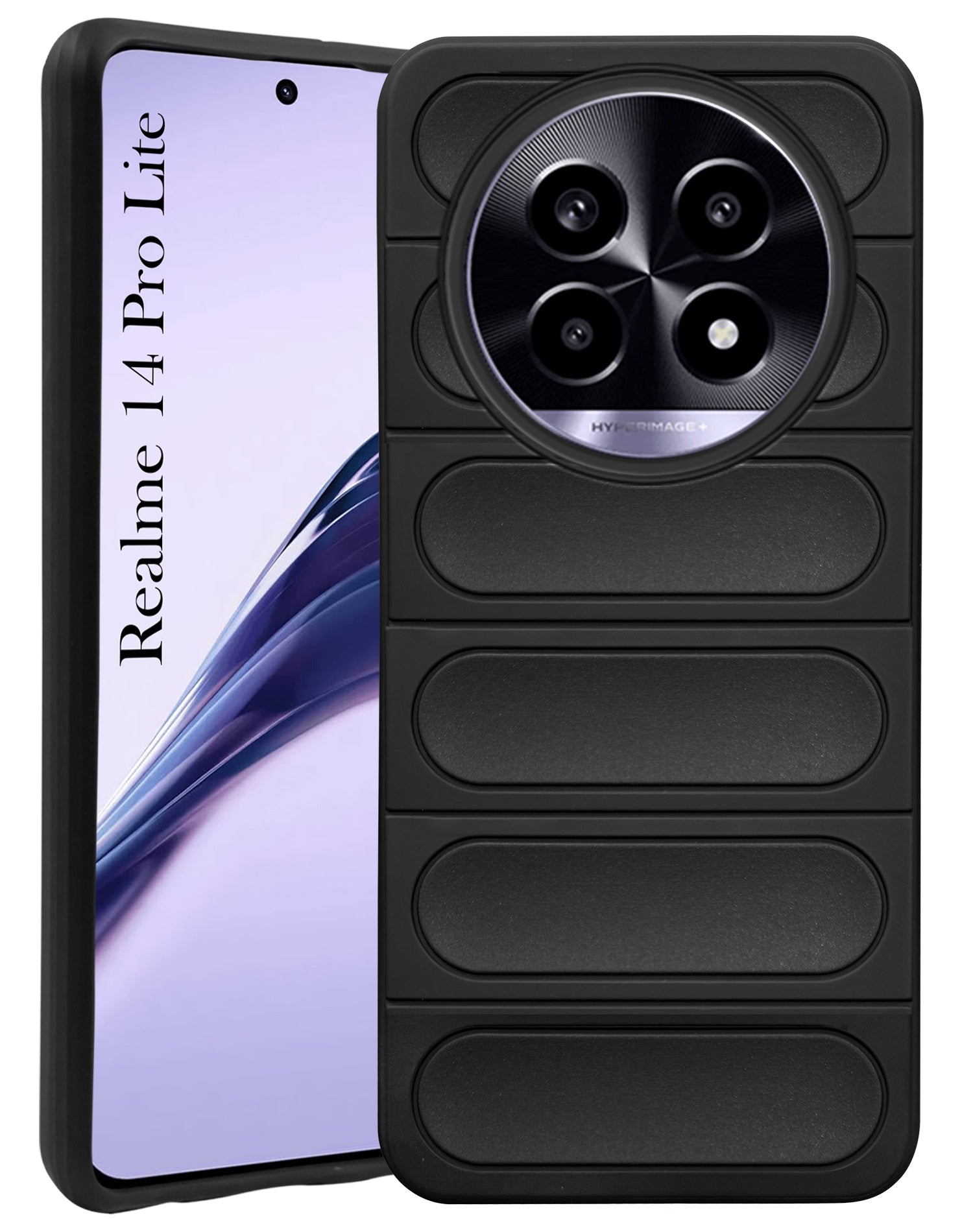 For Realme 14 Pro Lite Back Cover Case (Matte Liquid Silicone | Professional Design | Camera Protection | Wave Black)