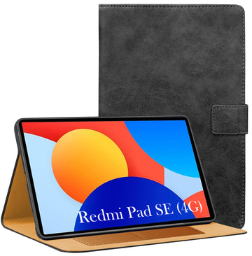 For Redmi Pad SE 4G 8.7 Inch 220233L2G Flip Cover Folio Cover (PU Matte Leather | Multi-Angle Smart Stand | Card Storage Slots | Silicone Back Pouch)