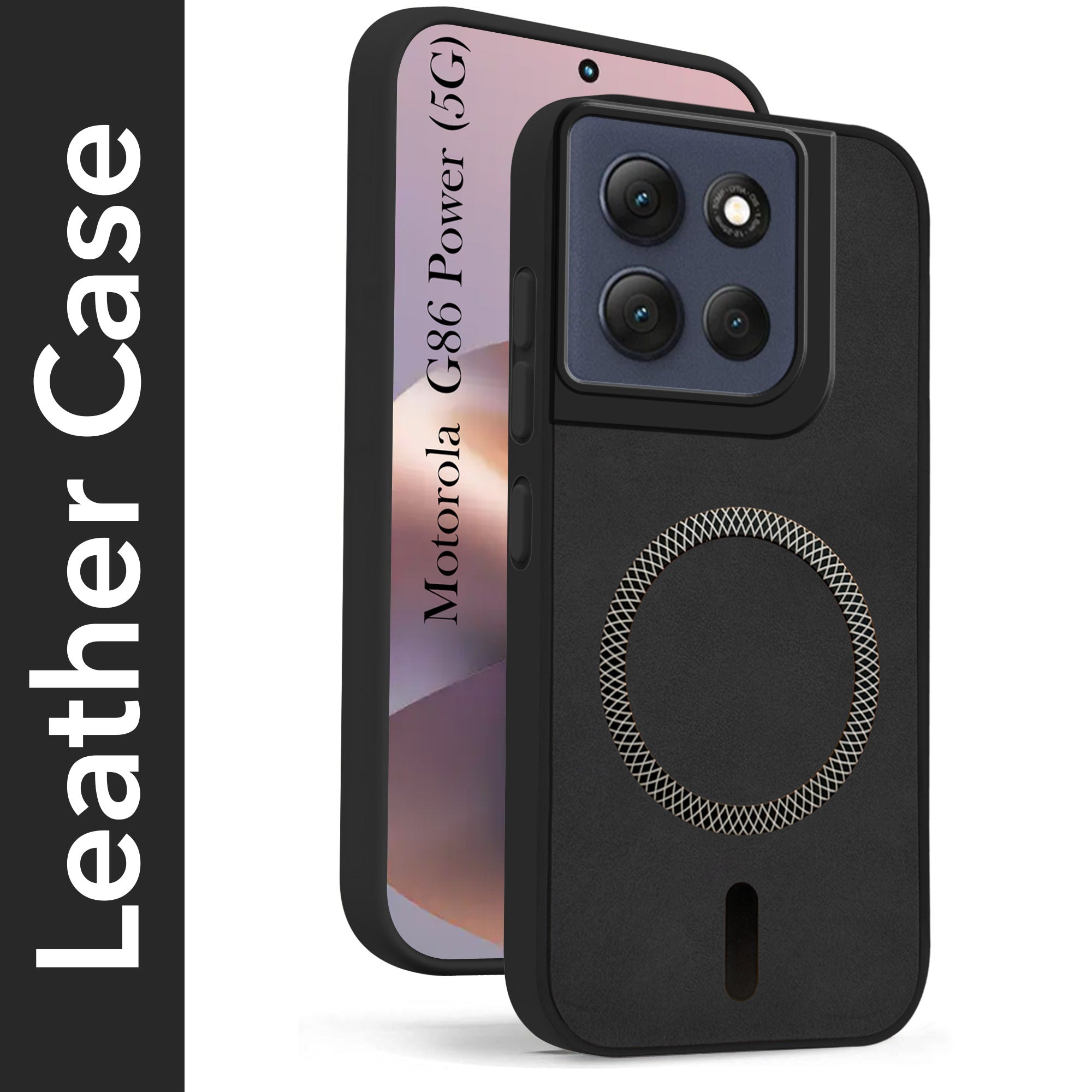 For Motorola Moto G86 Power Back Cover Case Leather Finish (MagSafe Compatible Wireless Charging | Soft Touch | Camera Bump Protection)