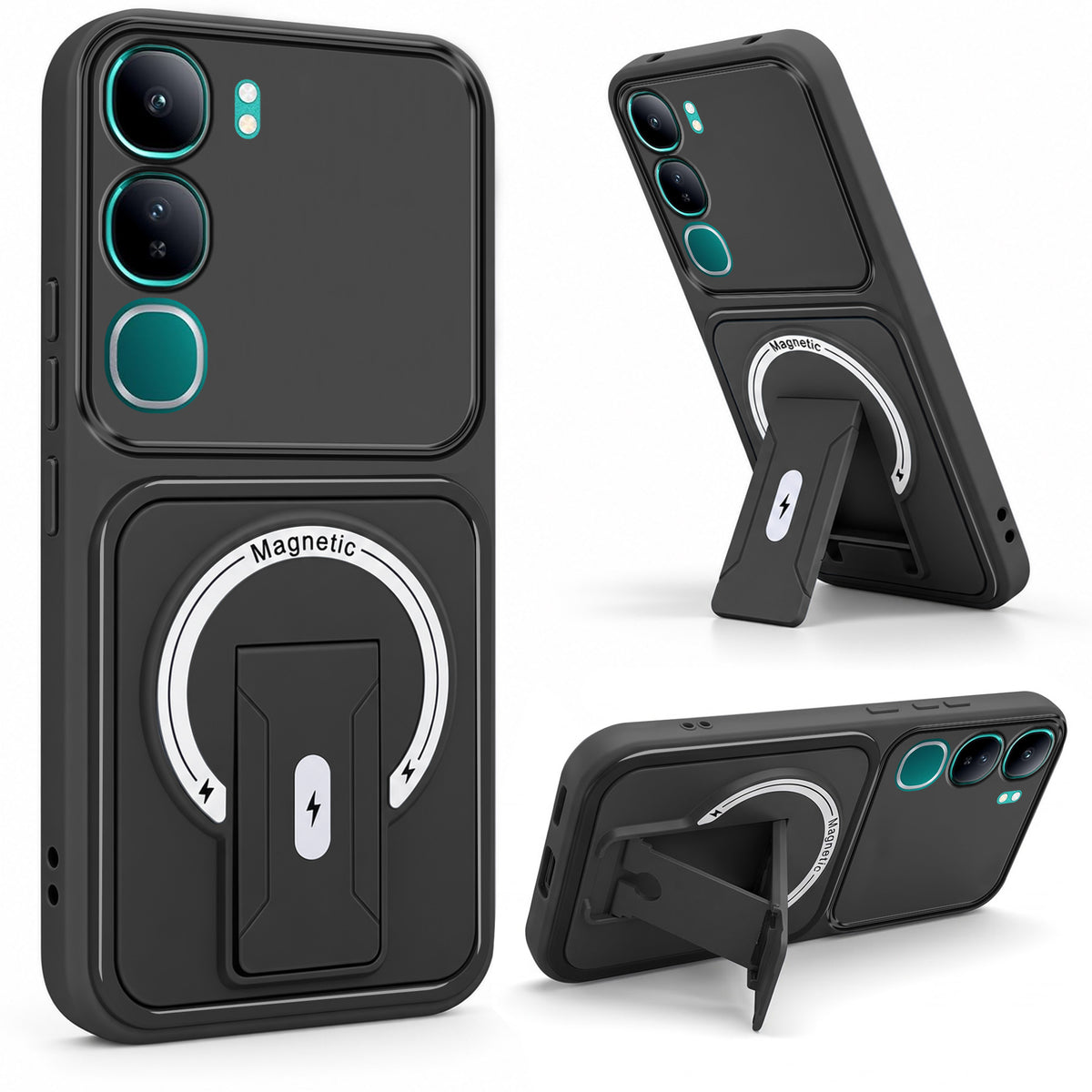 For Vivo Y300 Back Case Cover Metallic (Hybrid Armor Kickstand | MagSafe Compatible | Camera Protection Shockproof)