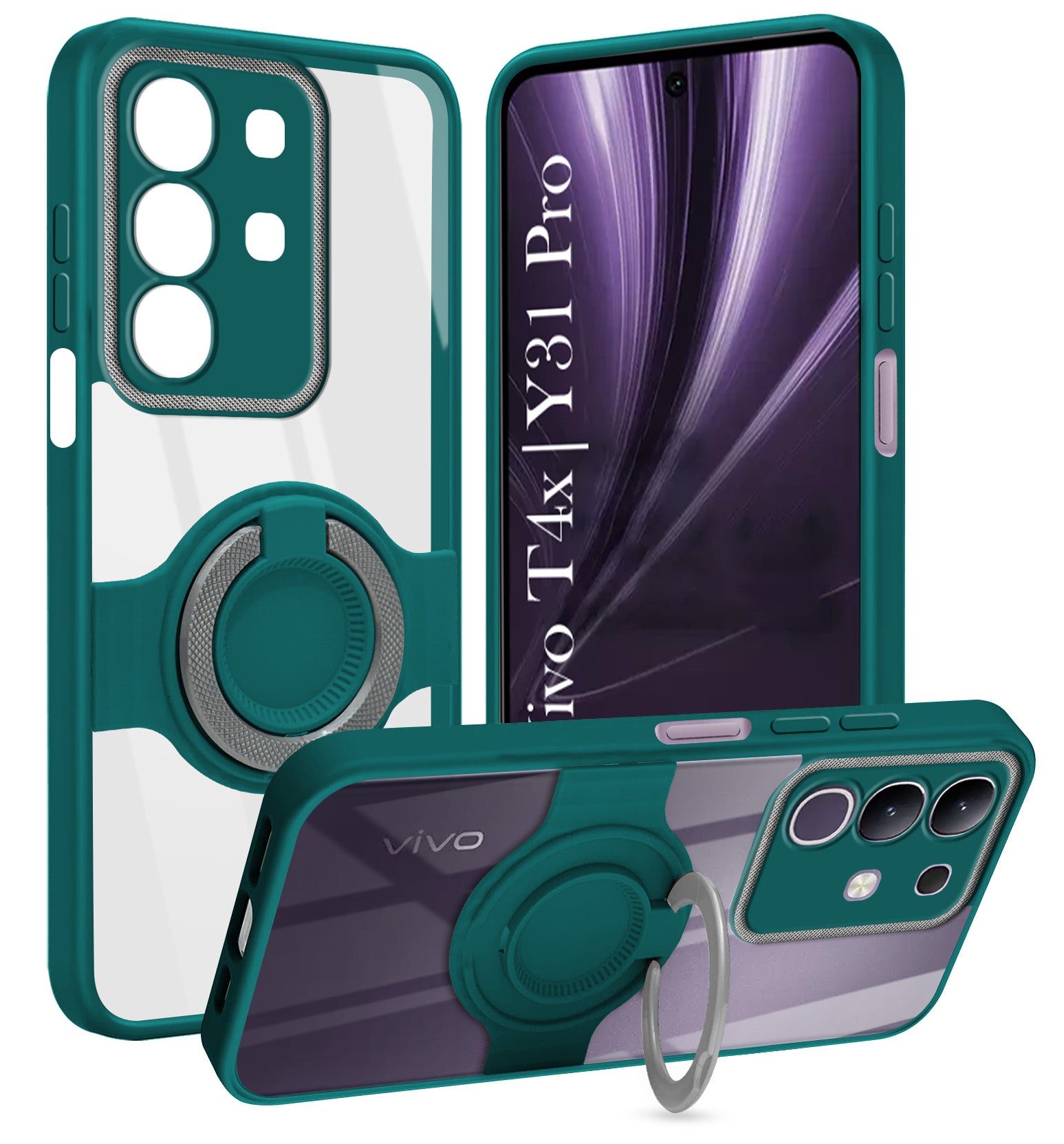 For Vivo T4x | Vivo Y31 Pro Back Cover Case with stand (Built-in Ring Holder Kickstand | Lifetime Anti Yellow | Camera Protection)