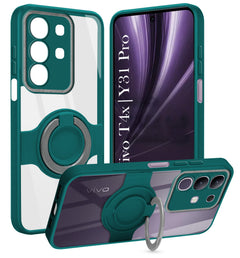 For Vivo T4x | Vivo Y31 Pro Back Cover Case with stand (Built-in Ring Holder Kickstand | Lifetime Anti Yellow | Camera Protection)