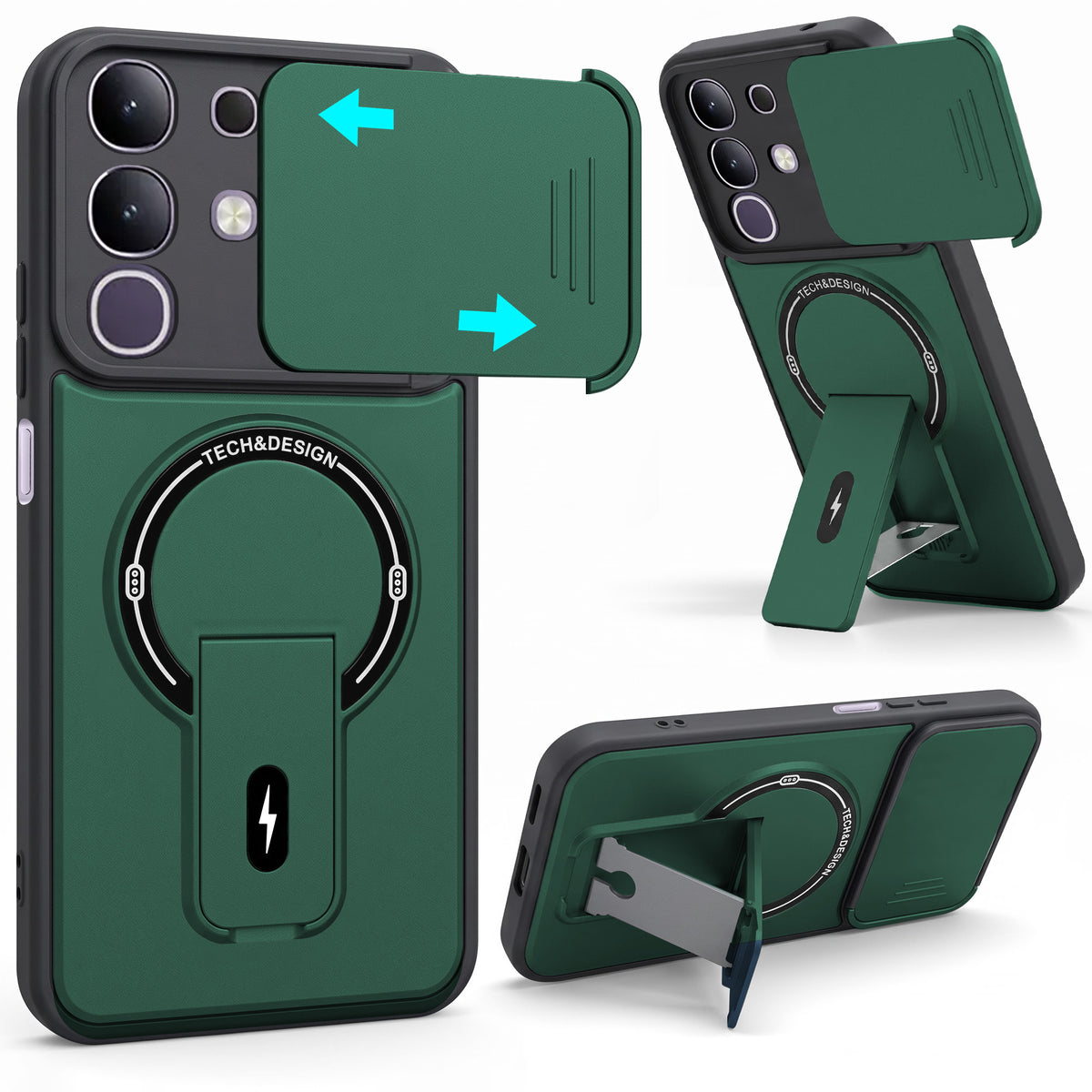For Vivo T4x | Vivo Y31 Pro Back Case Cover Metallic (Hybrid Armor Kickstand | Sliding Shutter Camera Protection | MagSafe Compatible)