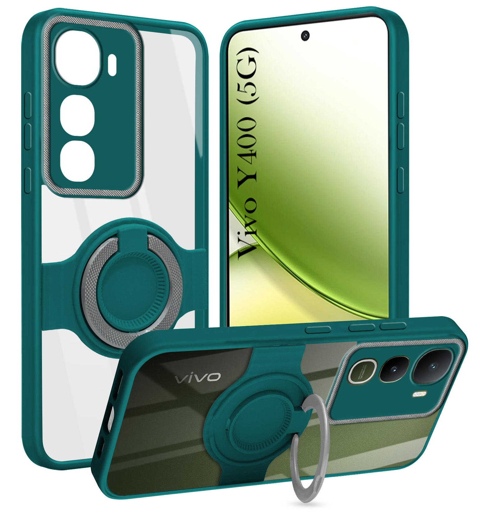 For Vivo Y400 Back Cover Case with stand (Built-in Ring Holder Kickstand | Lifetime Anti Yellow | Camera Protection)