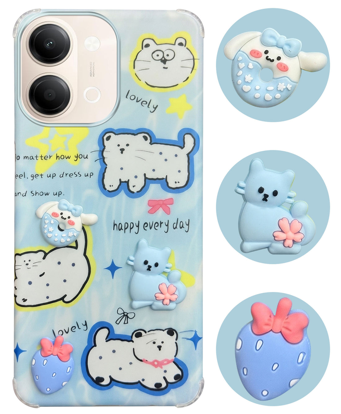 For Vivo Y05 4G Back Cover Case (3D Cute Cartoons | Hard Back Side Soft | Matte Premium Finish | HD Printing)