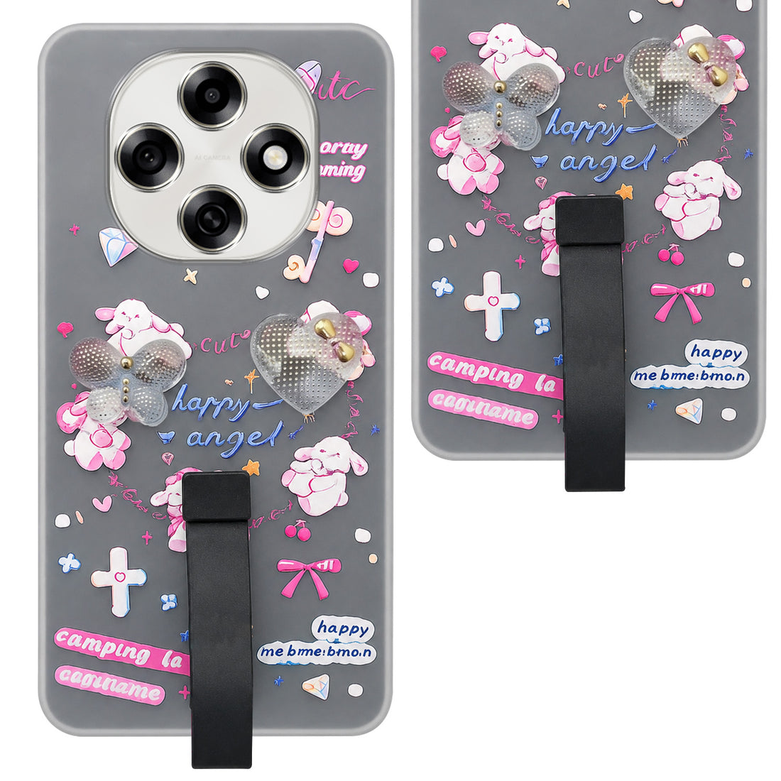 For Oppo F31 Pro Back Cover Case (3D Cute Heart Strap Holder | Camera Protection | Designer Girls Print)