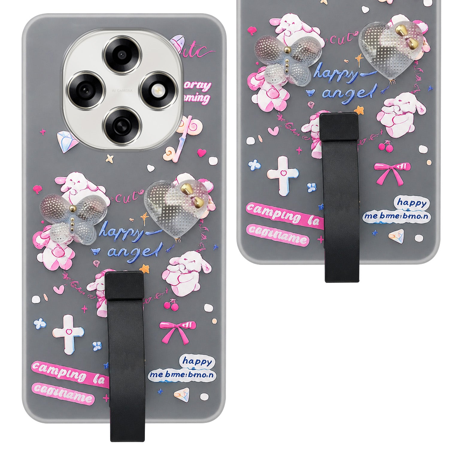 For Oppo F31 Pro Back Cover Case (3D Cute Heart Strap Holder | Camera Protection | Designer Girls Print)