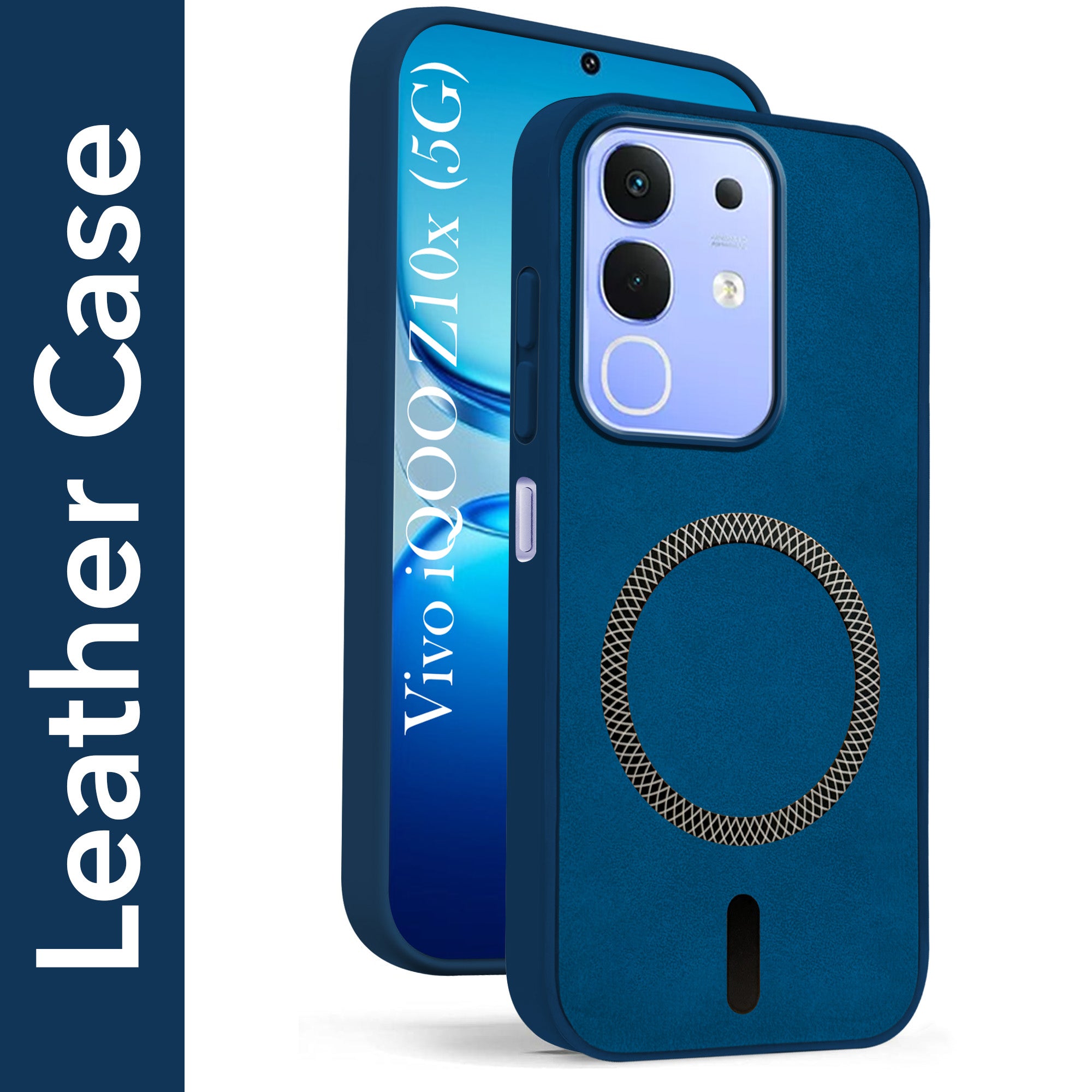 For Vivo iQOO Z10x Back Cover Case Leather Finish (MagSafe Compatible Wireless Charging | Soft Touch | Camera Bump Protection)