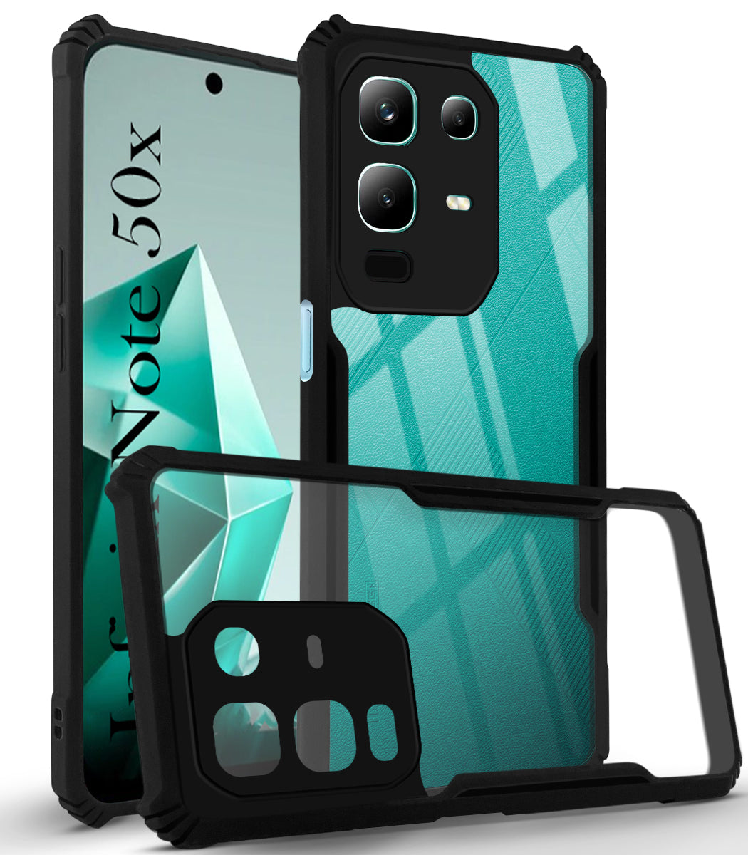 For Infinix Note 50x Back Cover Case ( Shockproof with Polycarbonate Clear Panel | Professional Black)