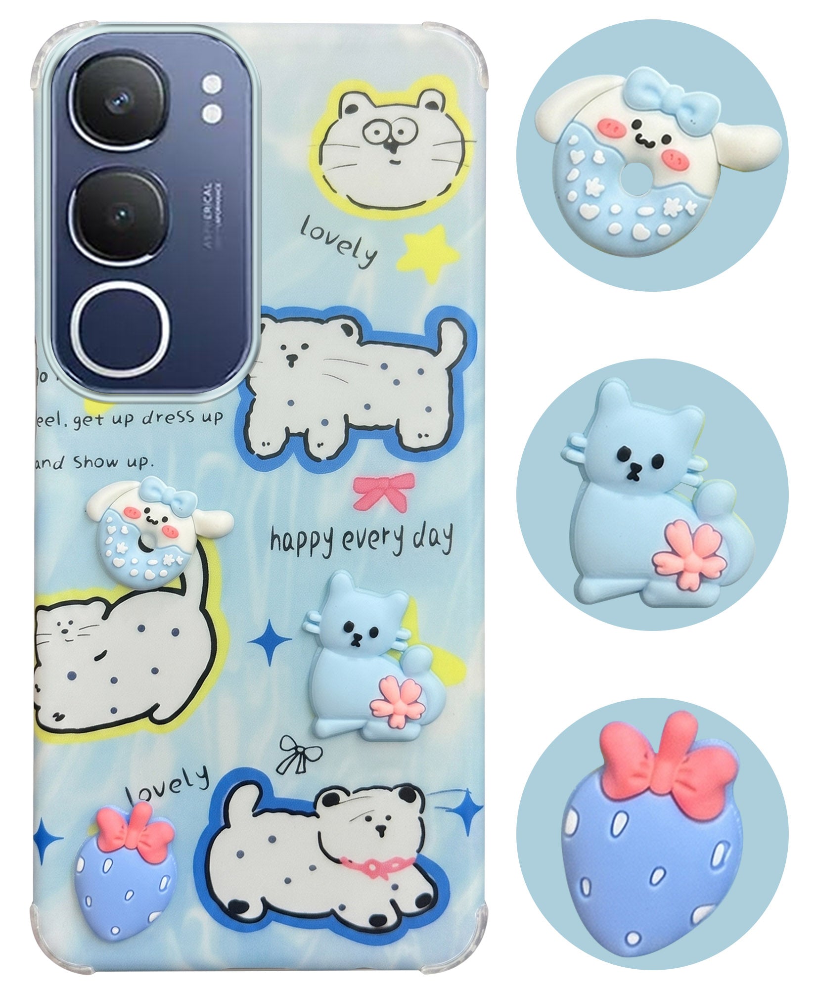 For Vivo Y29 Back Cover Case (3D Cute Cartoons | Hard Back Side Soft | Matte Premium Finish | HD Printing)