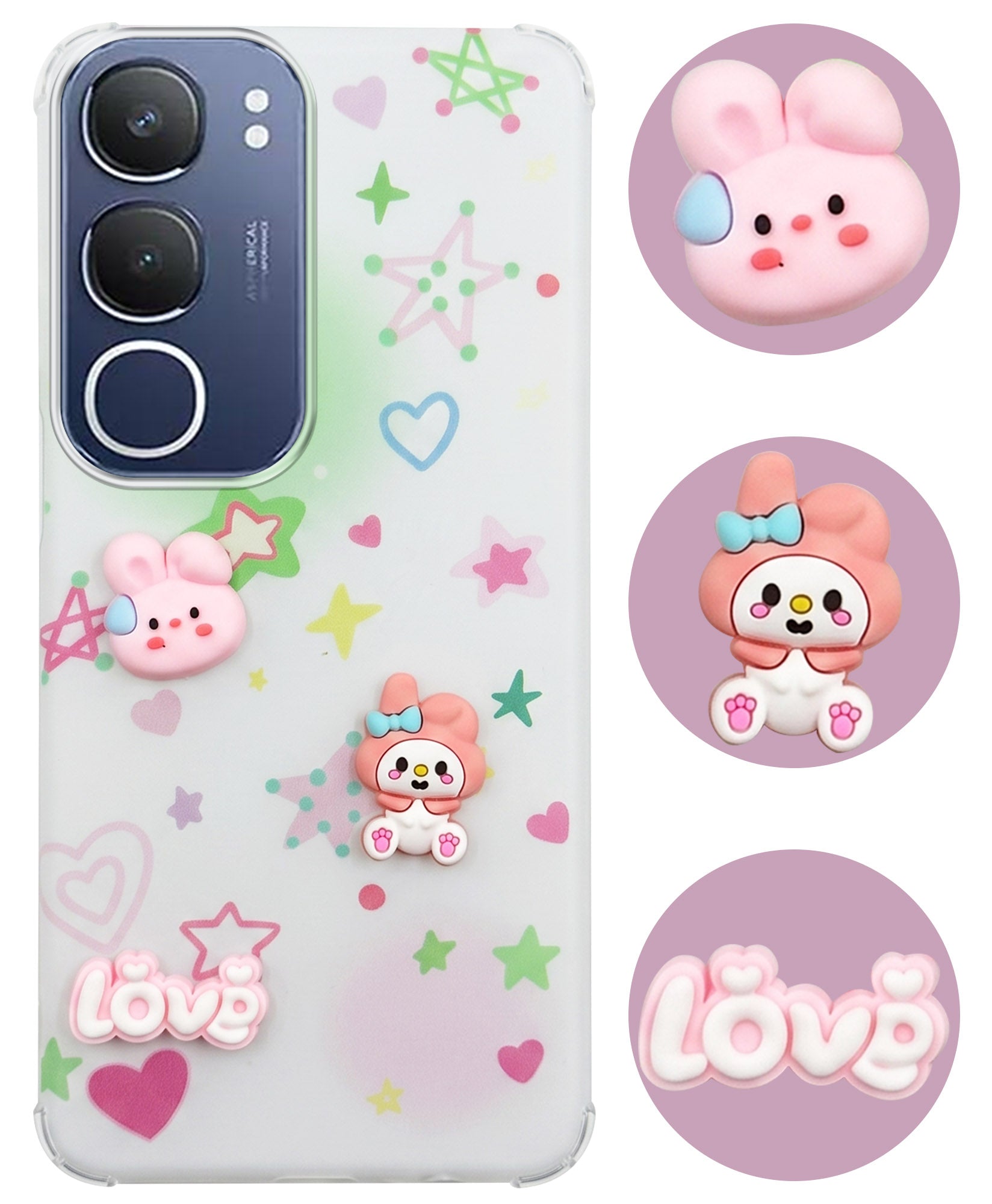 For Vivo Y29 Back Cover Case (3D Cute Cartoons | Hard Back Side Soft | Matte Premium Finish | HD Printing)