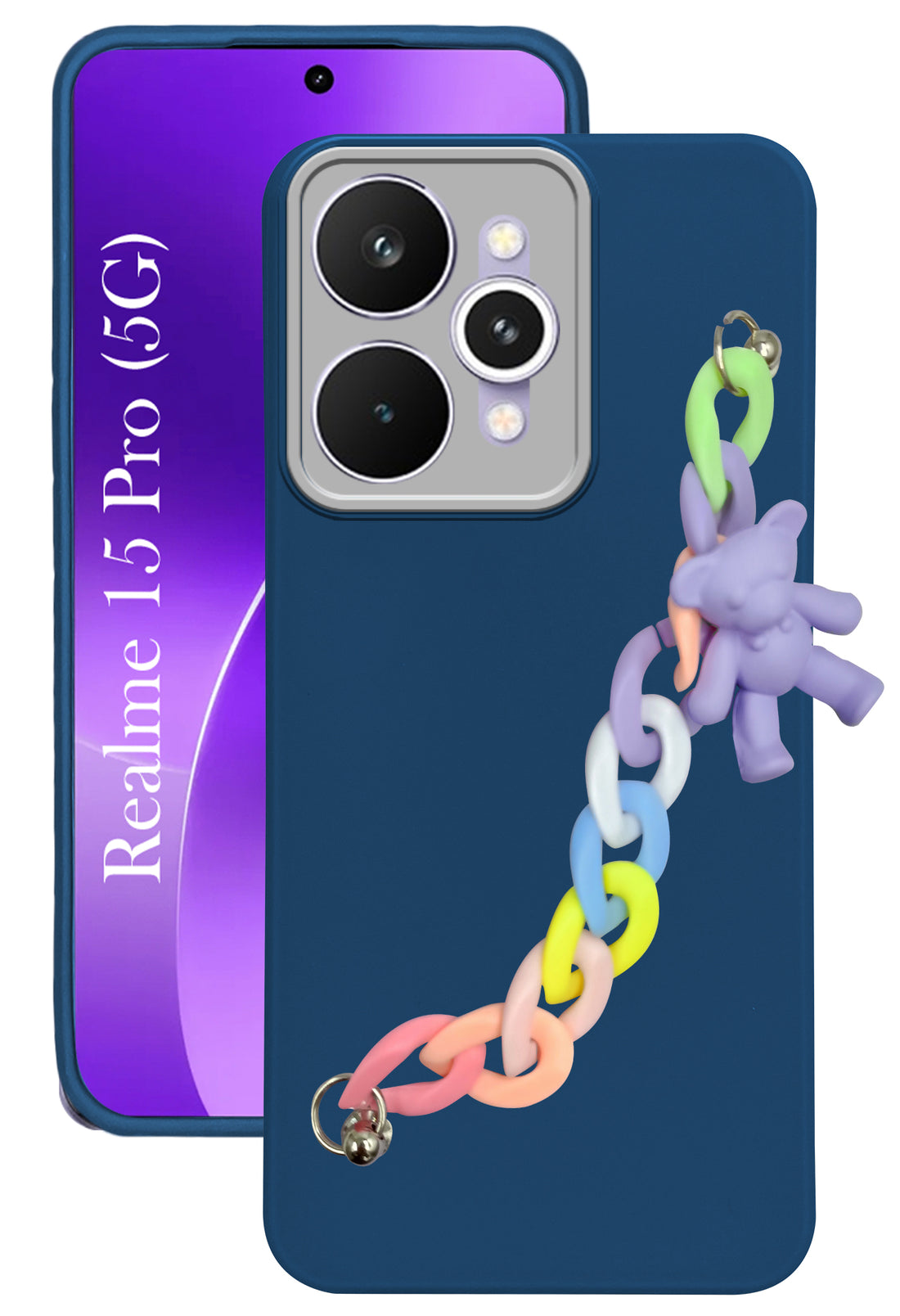 For Realme 15 Pro Back Cover Case ( Wrist Hanging Chain | Teddy Bracelet Charms | Dual Color Matte Finish | Full Camera Protection | Sleek and Professional)