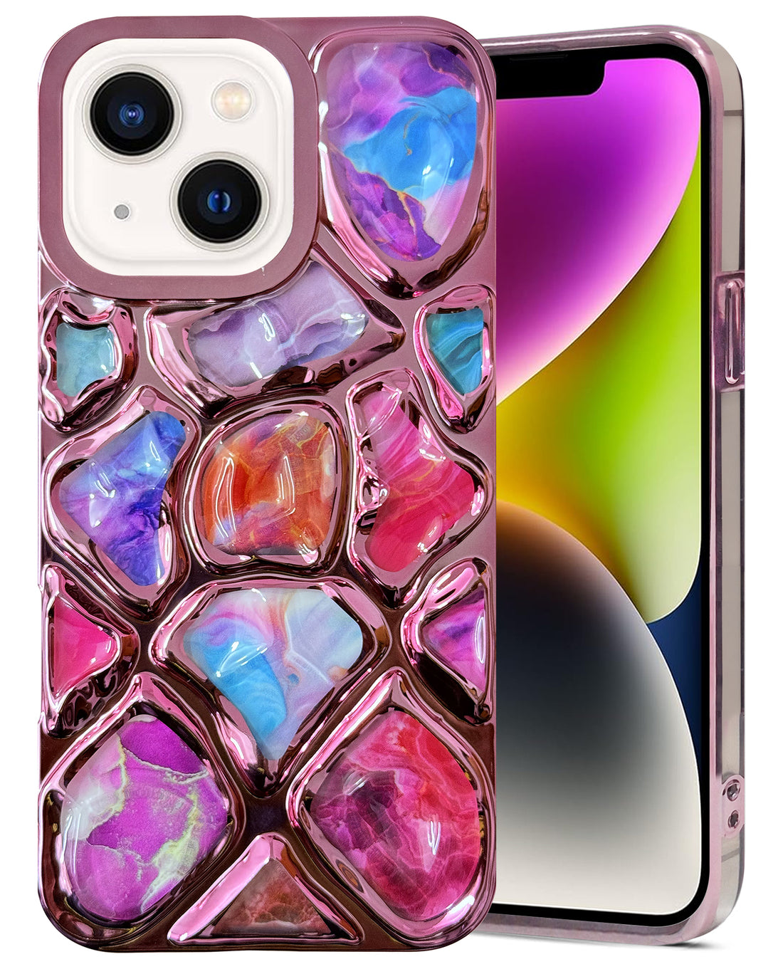 For Apple iPhone 14 Back Cover Case ( Dual Design Glitter Sparkle and Detachable Diamond Print Case | Soft and Flexible)