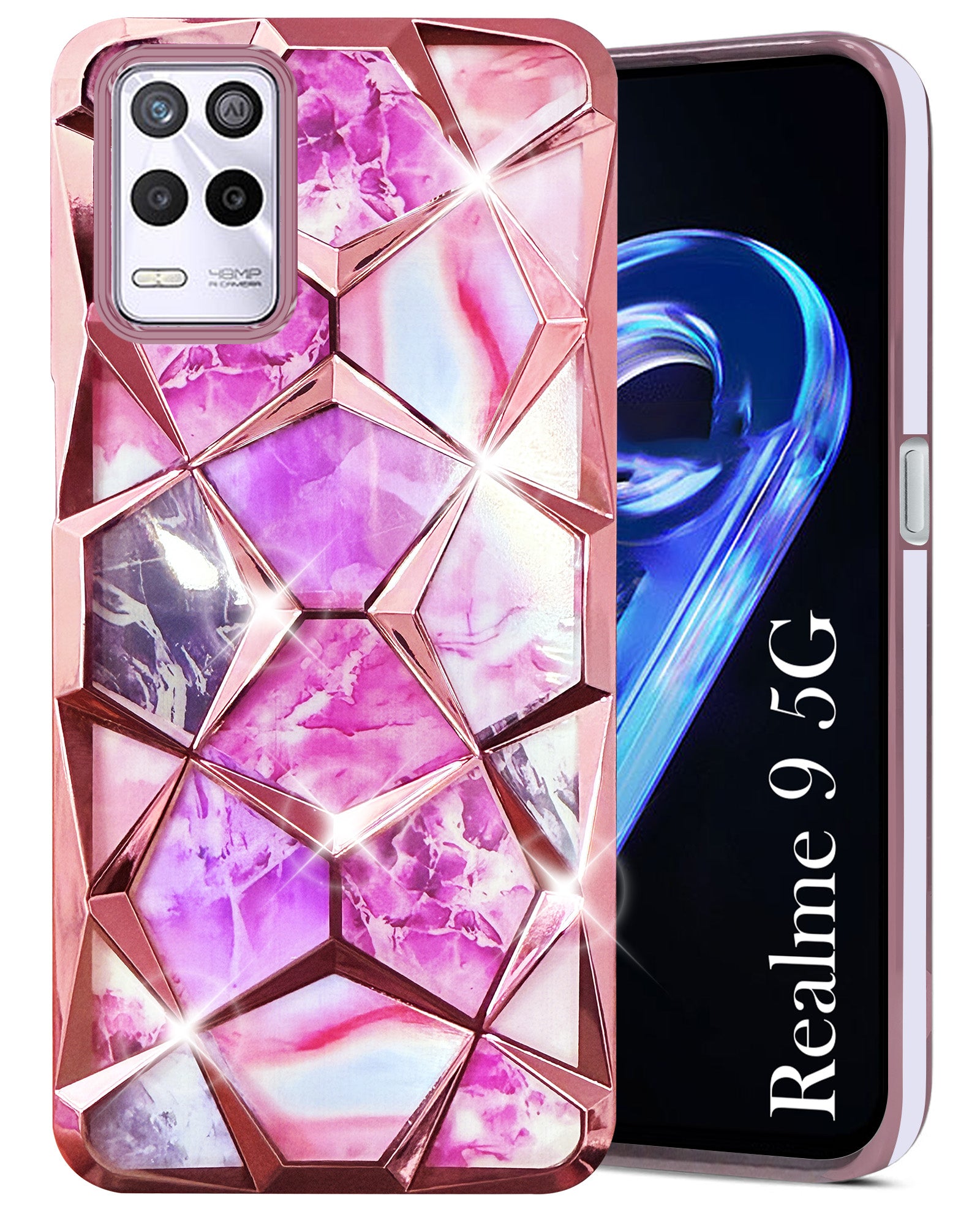 For Realme 9 5G Back Cover Case ( Dual Design Glitter Sparkle and Detachable Diamond Print Case | Soft and Flexible)