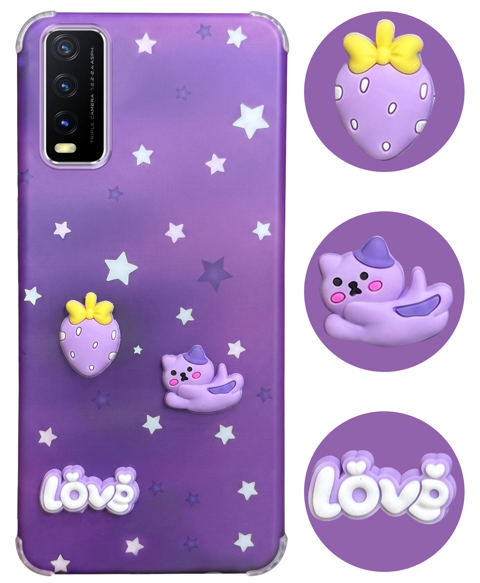 For Vivo Y20 | Y20i Back Cover Case (3D Cute Cartoons | Hard Back Side Soft | Matte Premium Finish | HD Printing)