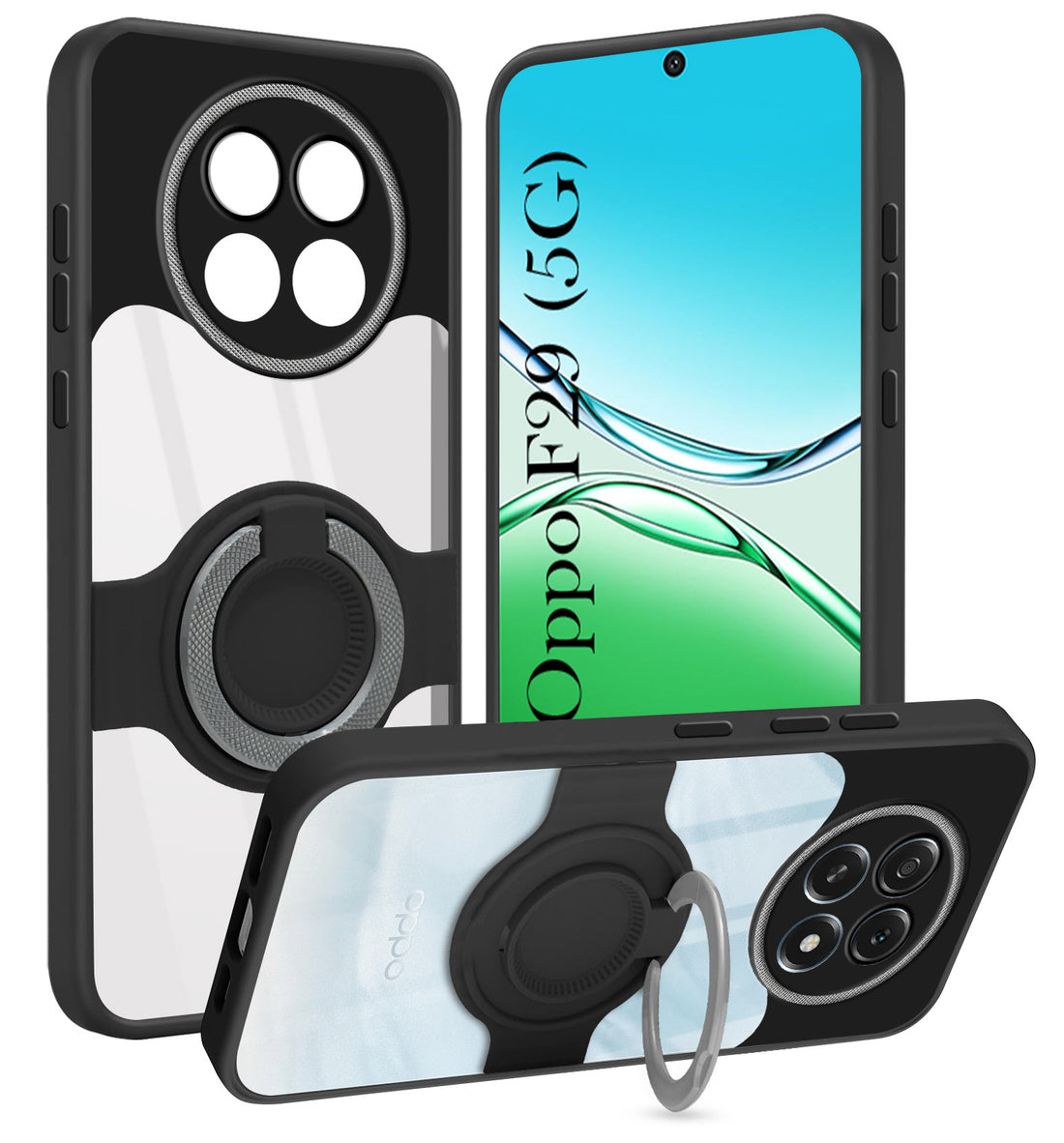For Oppo F29 Back Cover Case with stand (Built-in Ring Holder Kickstand | Lifetime Anti Yellow | Camera Protection)