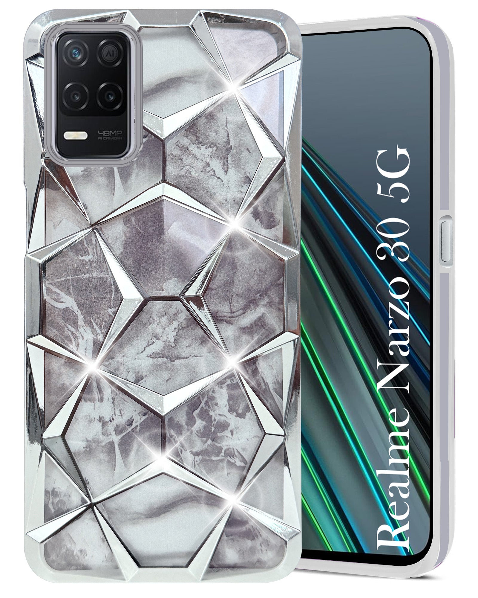 For Realme Narzo 30 5G Back Cover Case (Dual Design Glitter Sparkle and Detachable Diamond Print Case | Soft and Flexible)