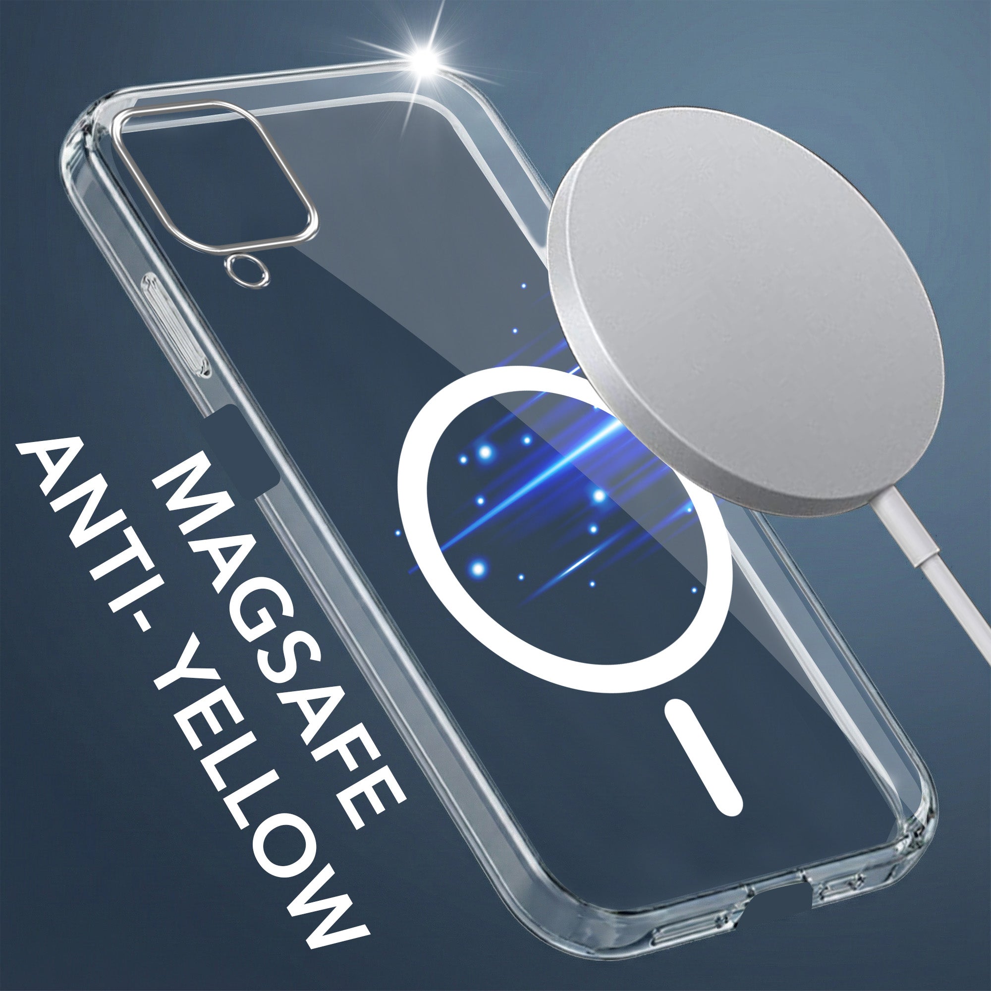 For Samsung Galaxy A12 Back Cover Case Lifetime Anti-Yellow MagSafe Compatible Clear (Sleek Hard Crystal | Shockproof and Camera Protection)