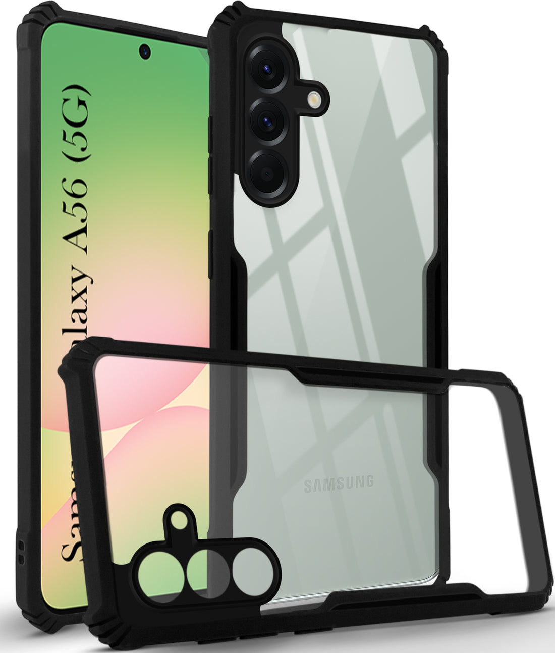 For Samsung Galaxy A56 Back Cover Case (Shockproof with Polycarbonate Clear Panel | Professional Black)