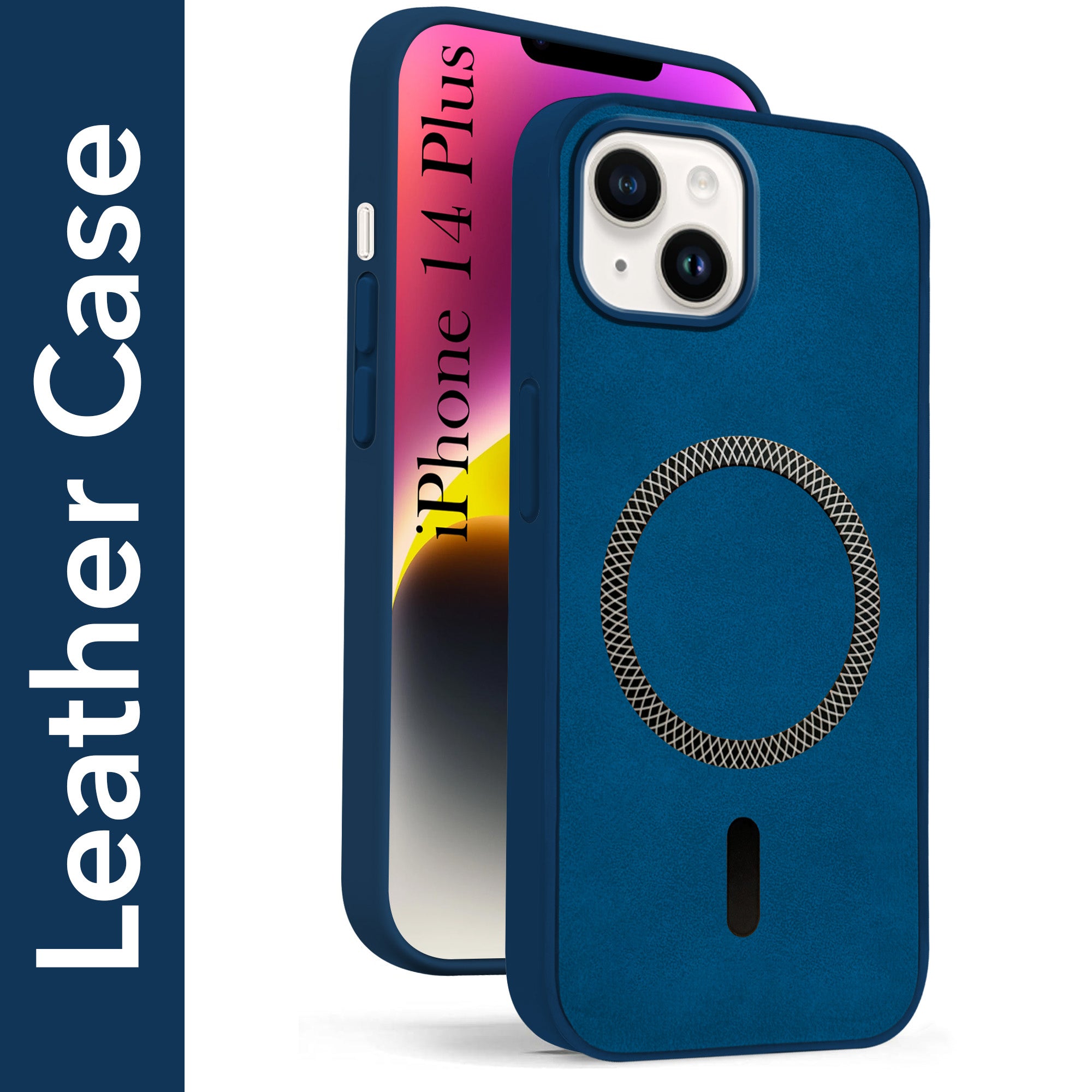 For Apple iPhone 14 Plus Back Cover Case Leather Finish (MagSafe Compatible Wireless Charging | Soft Touch | Camera Bump Protection)