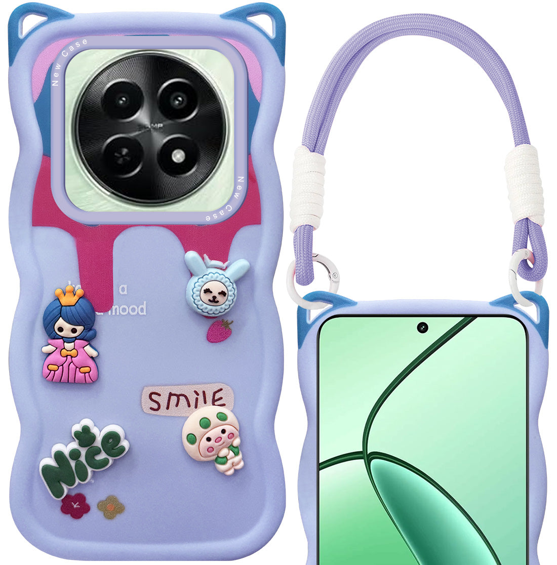 For Realme C65 5G Back Case Cover Strap (3D Embossed Figures | Strap Holder | 360* Soft Cushion with Camera Bump)