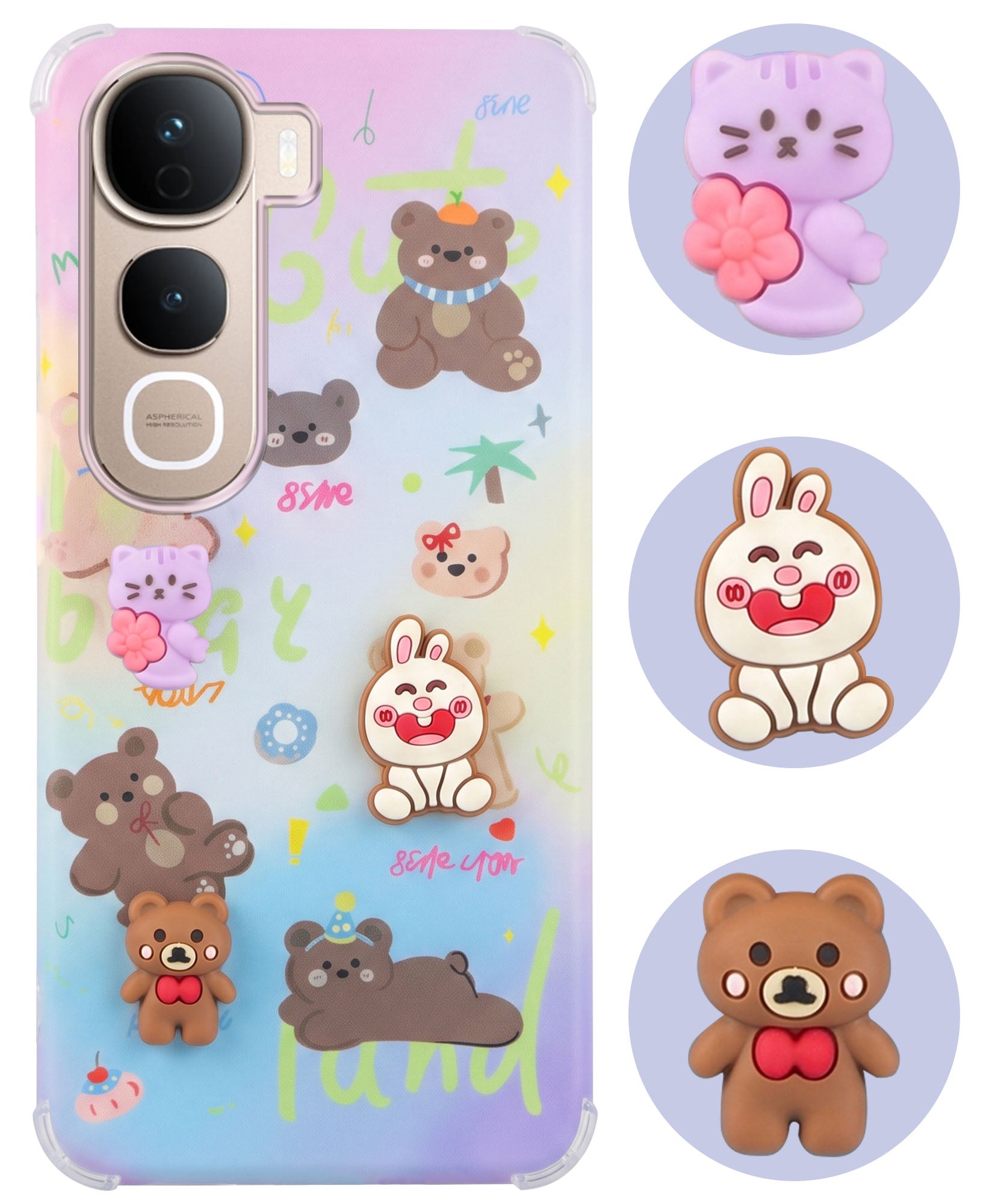 For Vivo Y400 Pro Back Cover Case (3D Cute Cartoons | Hard Back Side Soft | Matte Premium Finish | HD Printing)