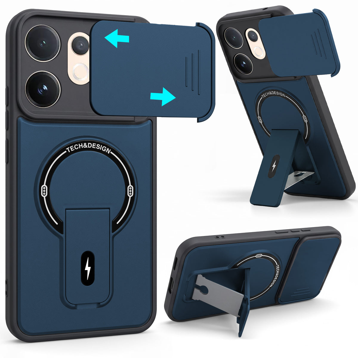 For Vivo V60 | Vivo T4 Pro Back Case Cover Metallic (Hybrid Armor Kickstand | Sliding Shutter Camera Protection | MagSafe Compatible)